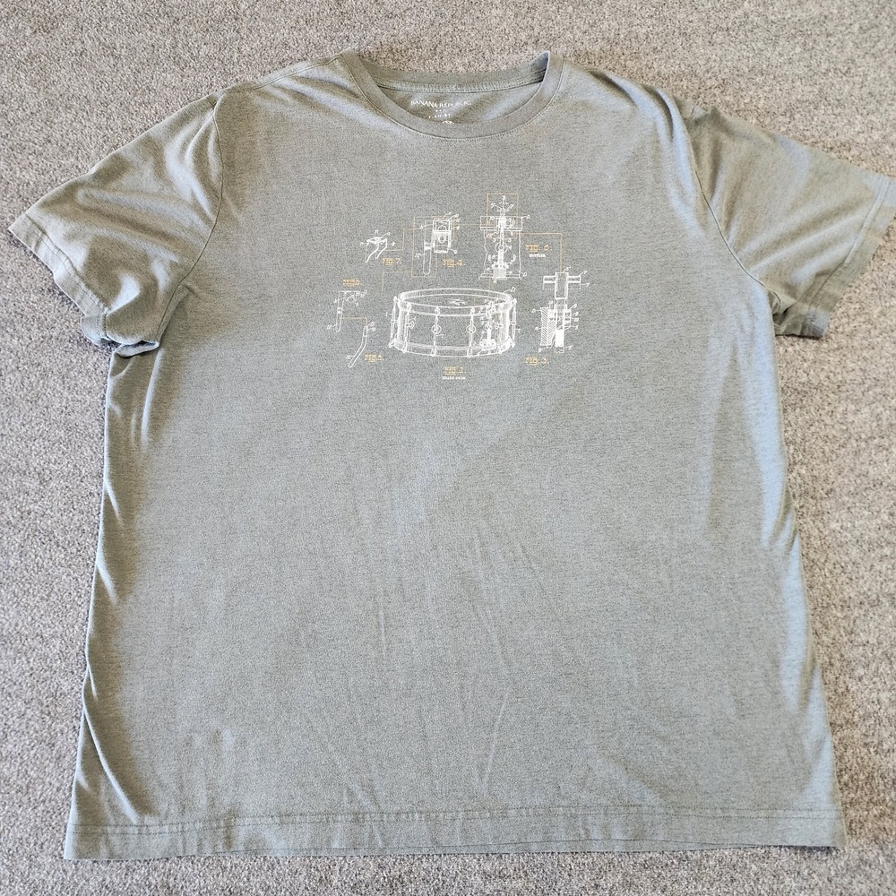 Banana Republic XL Gray Snare Drum Blueprint Graphic T Shirt Cotton Blend Tee - Picture 2 of 6